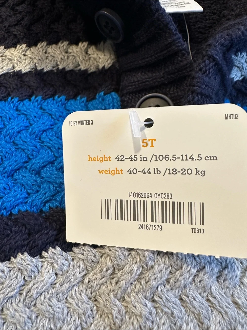 Gymboree Boys Mock Collar Sweater In Gray With Blue and Navy Stripe Size 5T
